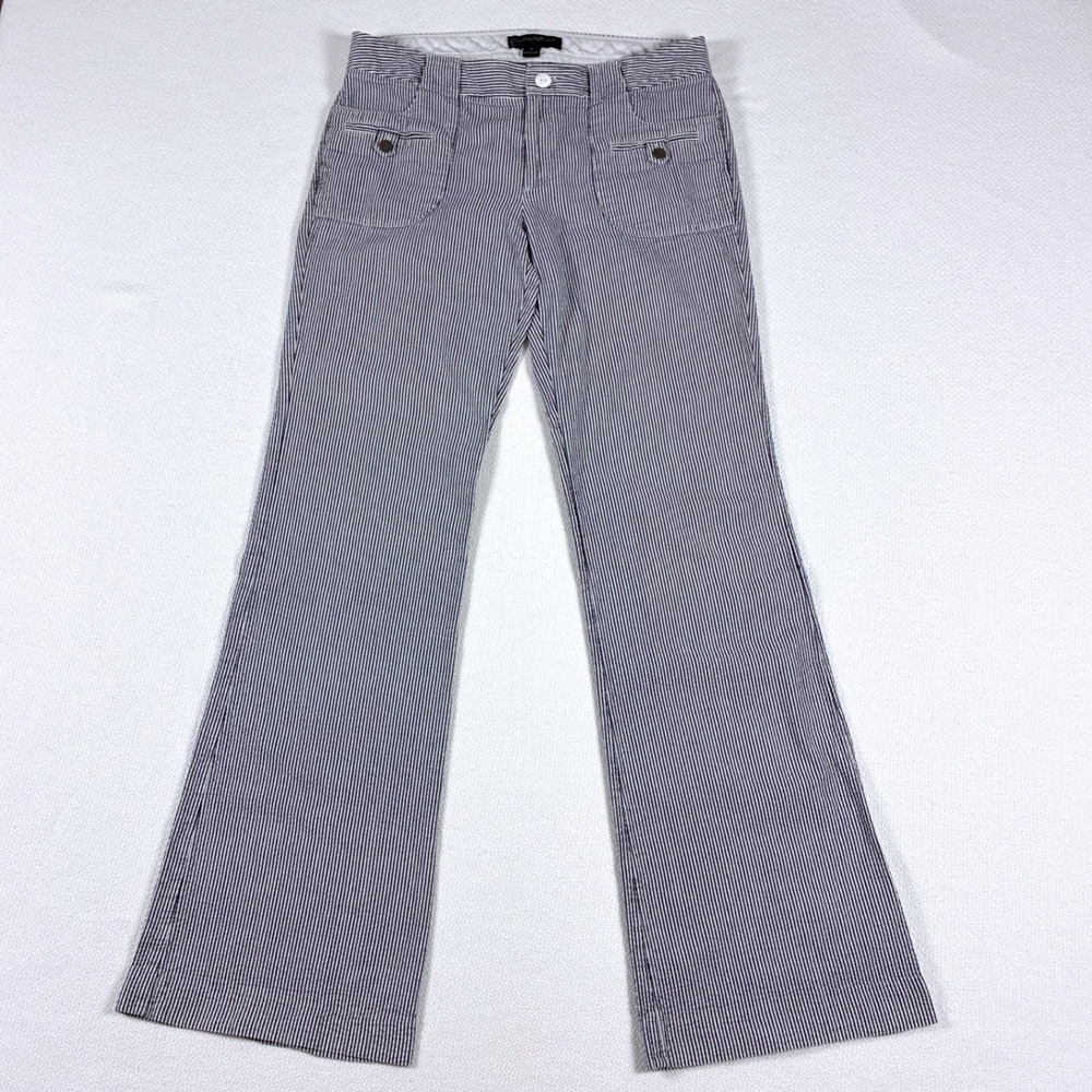 Banana Republic Seersucker Flayer Leg Pants Blue Striped Coastal Preppy Size 6